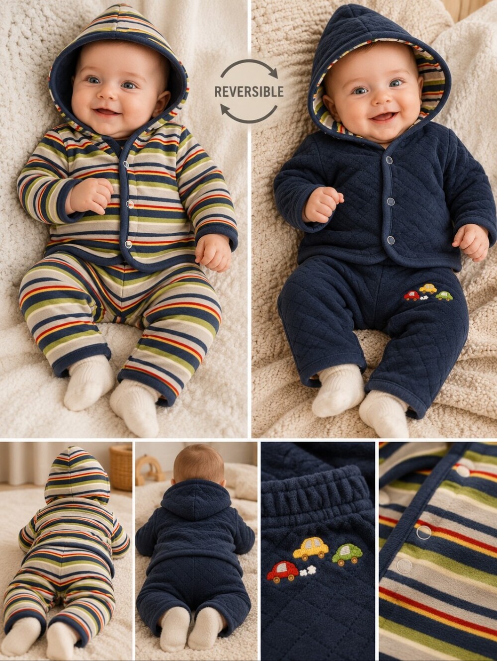 Gymboree Reversible Quilted 2-Piece Baby Outfit – 3–6 Months 🚗